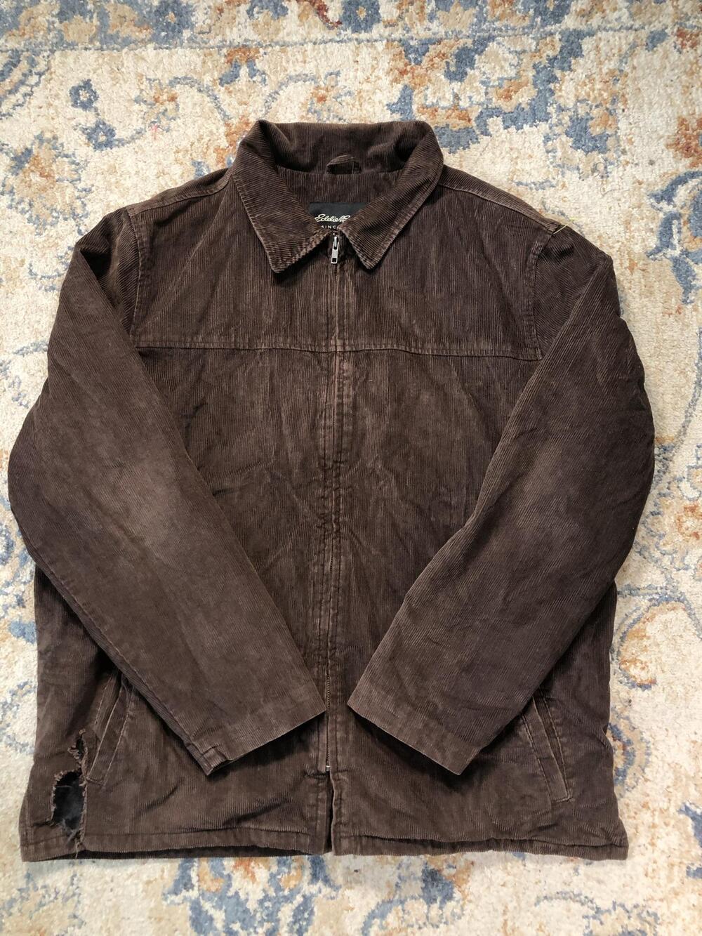 Eddie Bauer Jacket Mens XLT Brown Corduroy Bomber Full Zip Wool Lined Outdoor